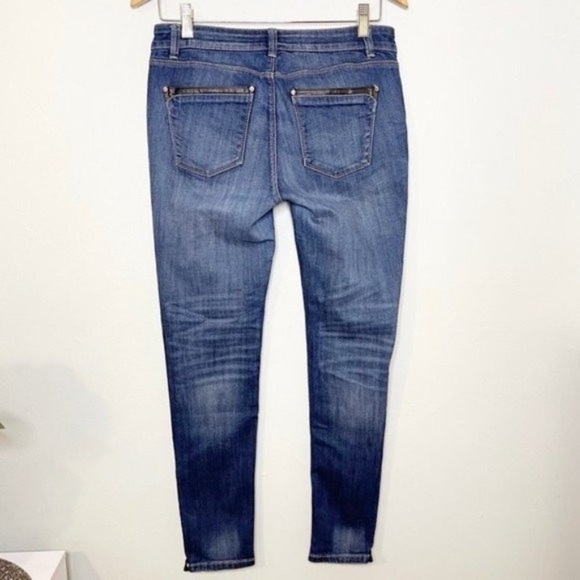 White House Black Market Skinny Jeans Leather Trim Ankle Zippers 4 - Picture 3 of 12